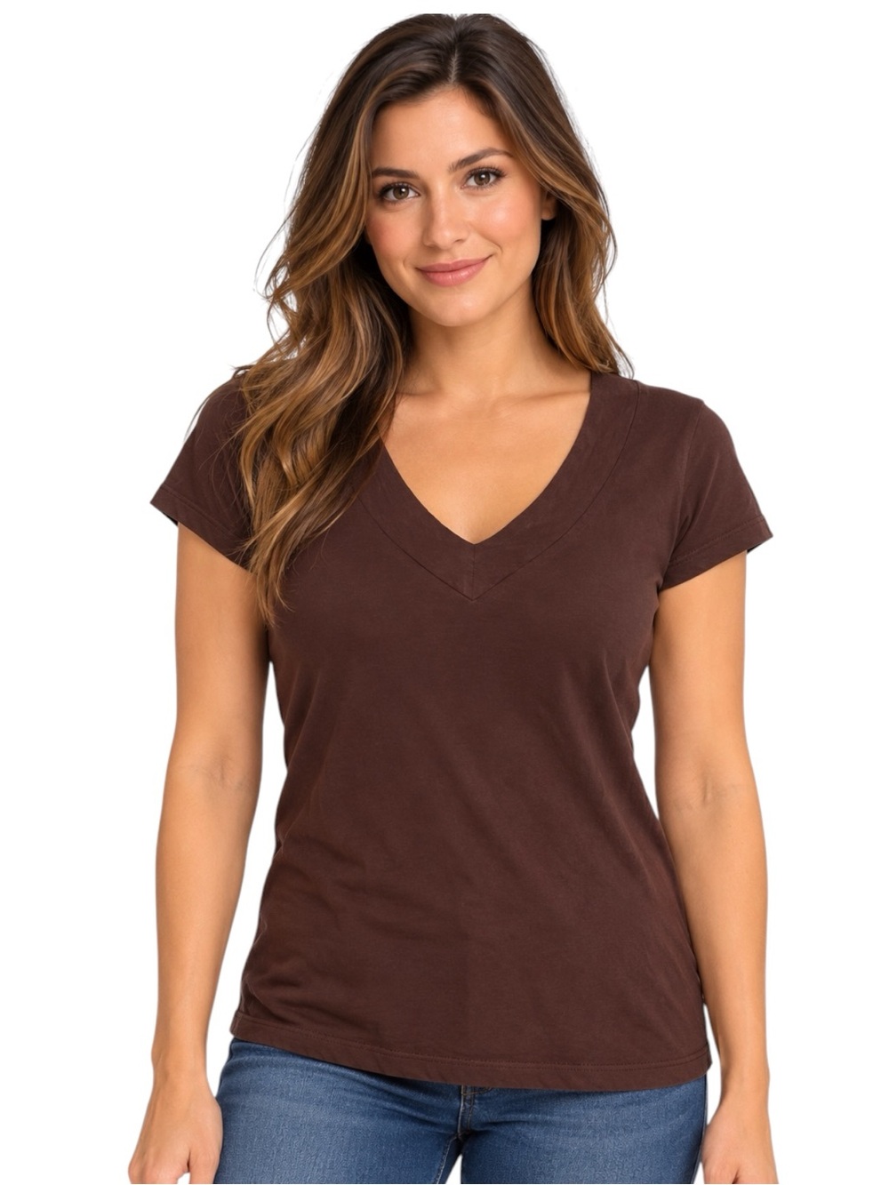 Banana Republic Women’s Brown 100% Cotton V Neck Tee Shirt Size Large